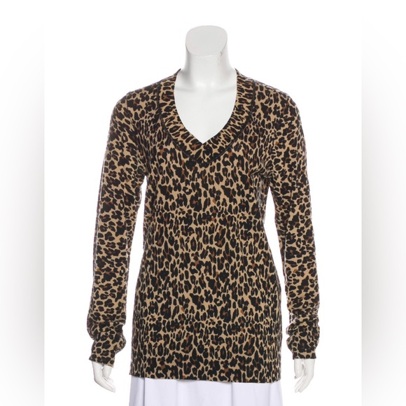 FIRM$ Tory Burch leopard print v-neck sweater - Picture 1 of 5